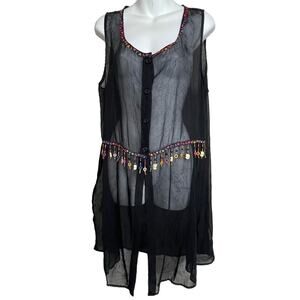 Vintage Isabel LA by‎ Shawn Sheer Button Popover Beaded Tunic Top One Size